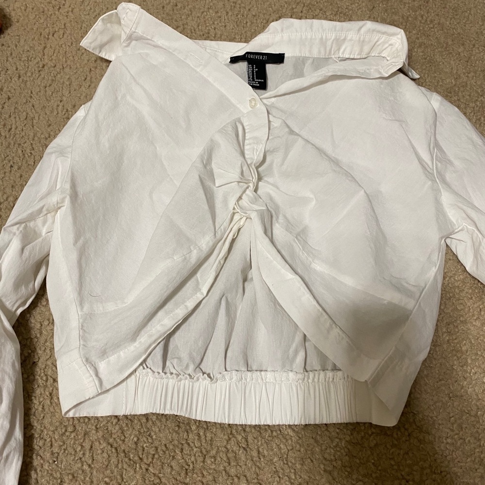 Forever 21 white tie crop top high waisted shorts